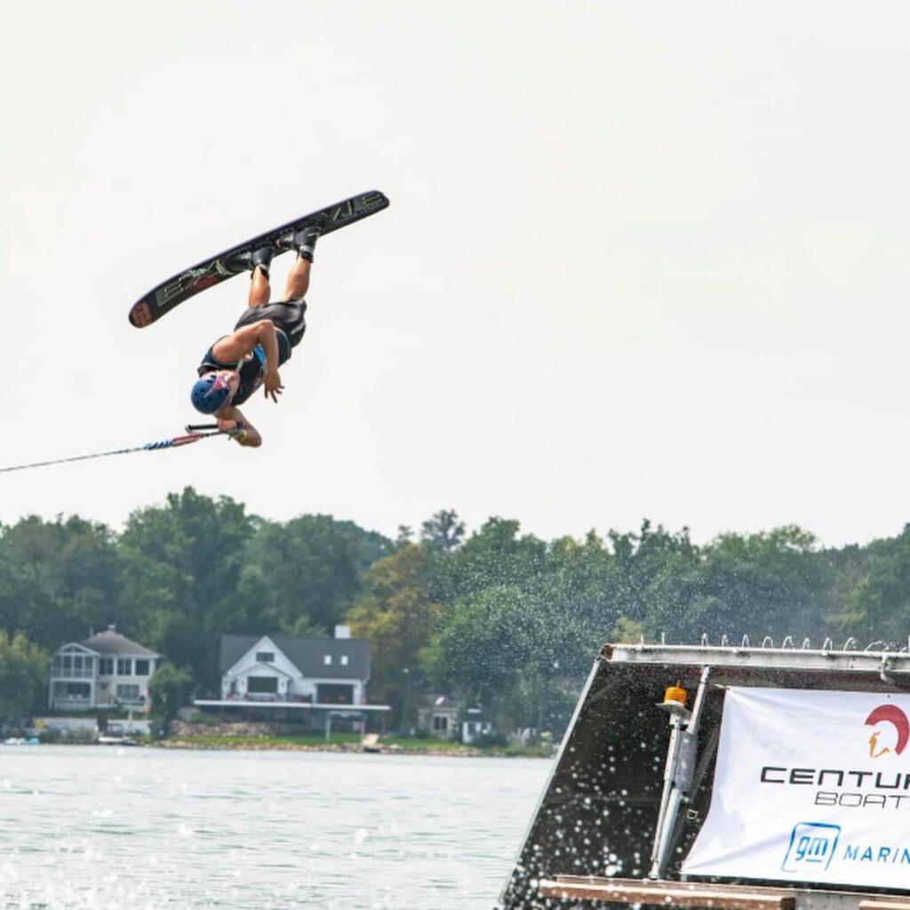 Jet ski driver performs an aerial backflip. Courtesy Ski Extreme Productions.
